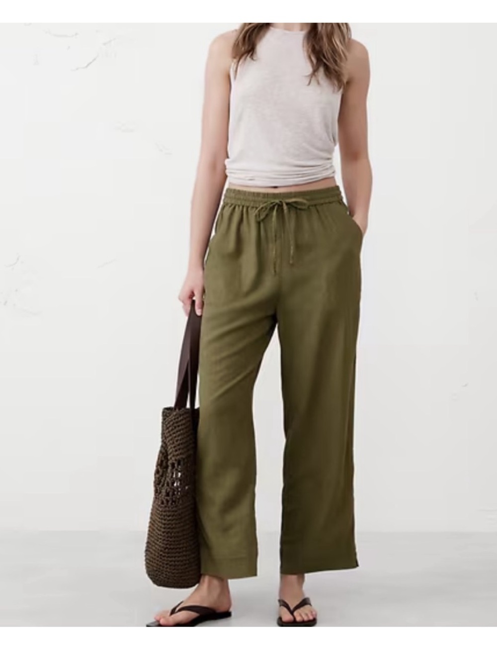 Banana Republic olive Green Linen Blend Women's Drawstring Trousers XS
